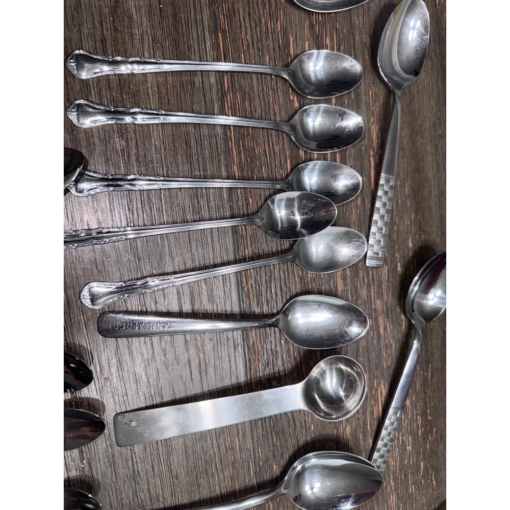 Mixed Stainless Steel Spoon Lot Oneida Ann Albert Ladles Teaspoons 15pc Set - Picture 2 of 8